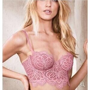 Victoria’s Secret Dream Angels Lace Bustier 32DD Dusty Rose Scalloped Trim NWT